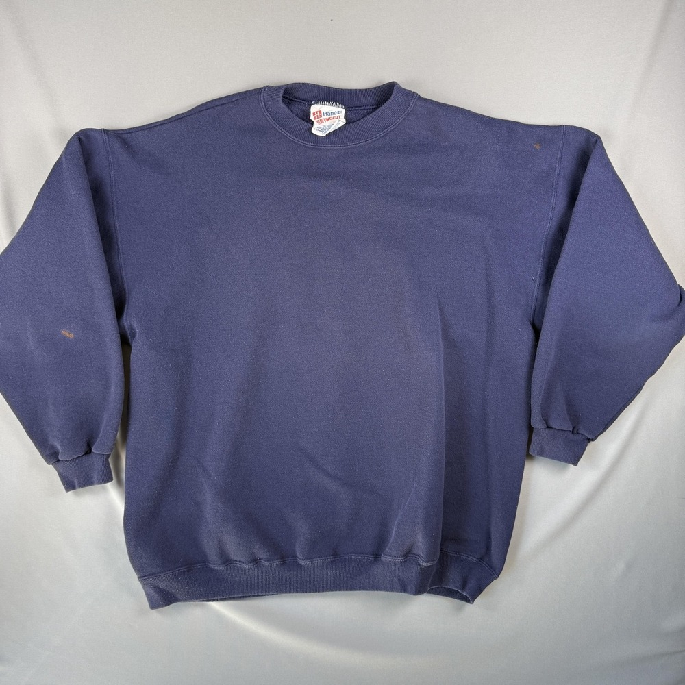 Vintage Hanes Sweatshirt Mens XL Blue Heavyweight Crewneck Blank Made USA 90s - Picture 2 of 14